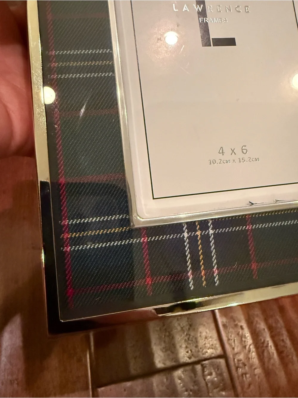 Lawrence Frame 4x6 Plaid Accent Photo Frame in green and blue.